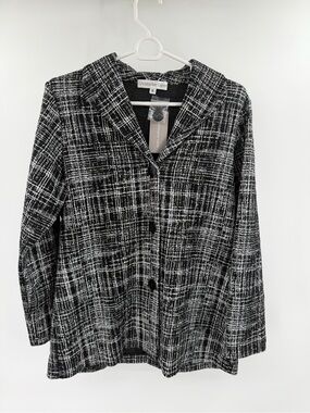 Christopher Calvin Black white abstract buttoned jacket small oversized new